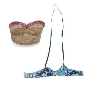 Barbie Glitter Bustier & Bra Top Gold Blue Fashionista Doll Clothing Collectible